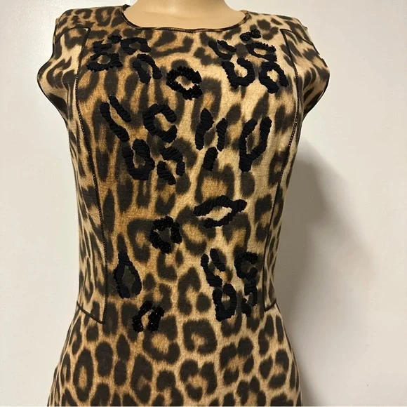 Blumarine Leopard Animal Print Midi Pencil Wool Dress Size Italy 42 US 6 - Picture 4 of 11